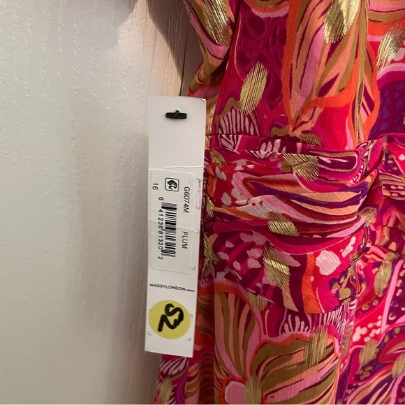 Maggy London One-Shoulder Asymmetrical Dress - Red and Pink Floral - Picture 2 of 9